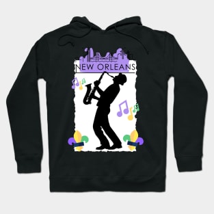 Purple New Orleans Louisiana Mardi Gras City Skyline Music Jazz Travel holidays Hoodie